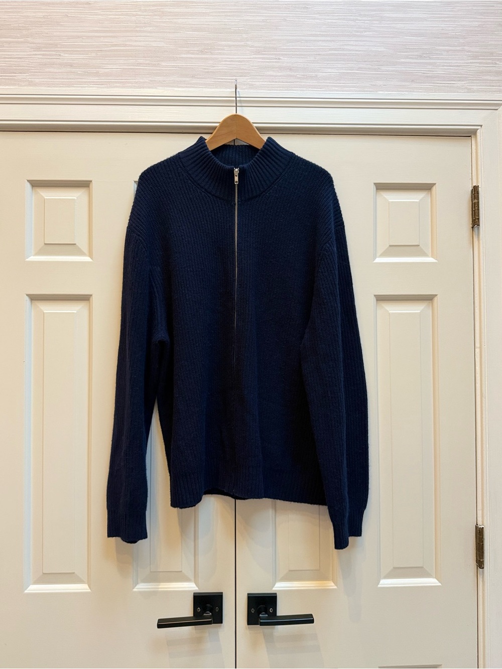 Quince Men’s XXL Mongolian Cashmere Fisherman Full Zip Sweater - True Navy